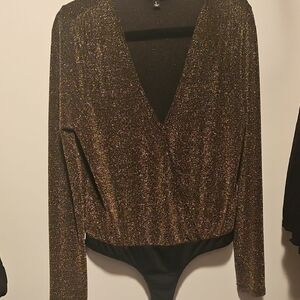 Steve Madden Gold Sequin V-Neck Bodysuit